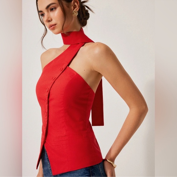 NWT Asymmetrical Red Top With Scarf - Picture 7 of 9